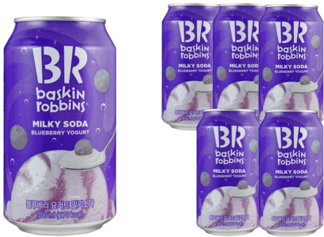 배스킨라빈스 블루베리 요거트 탄산음료, 6개, 350ml