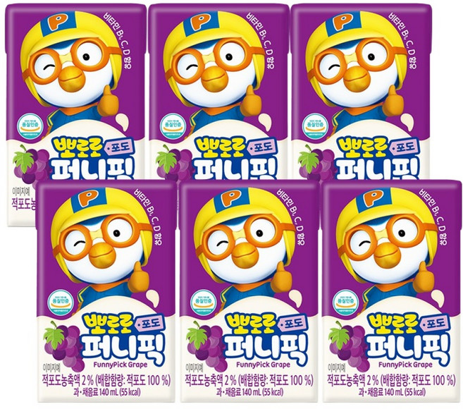 뽀로로 퍼니픽 포도 주스, 6개, 140ml