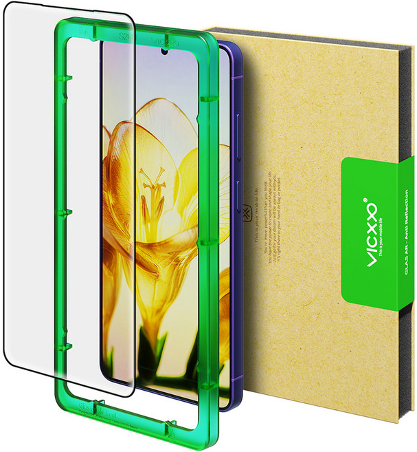 빅쏘 저반사 고화질 지문 인식 부착 가이드 AR코팅 휴대폰 액정 보호필름 세트, 1세트