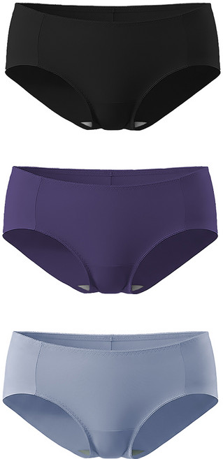 GIAT 吉亞特 氧化鋅舒涼無痕內褲 素面款 3件組 530808, 黑色 + 灰藍色 + 深紫色