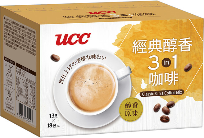ucc 經典醇香3合1咖啡, 13g, 1個, 18個裝