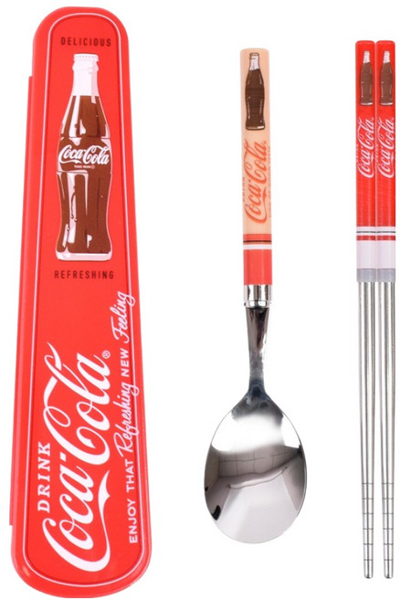 릴팡 코카콜라 빈티지 진공 수저 슬림케이스 세트, 레드, 1세트, 숟가락 + 젓가락 + 케이스