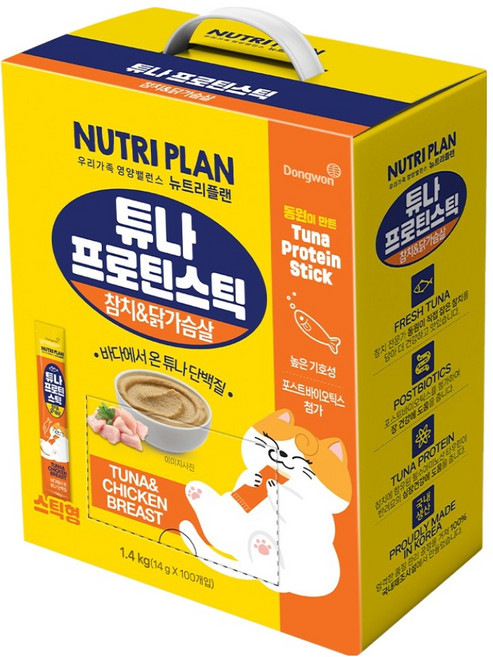 동원뉴트리플랜 고양이 튜나 프로틴 스틱, 혼합맛(참치/닭가슴살), 1.4kg, 1개