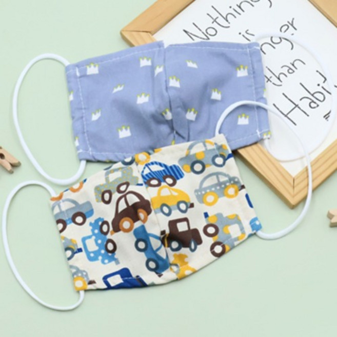 비단길 아동용 도트프리 패턴 면 마스크 2p