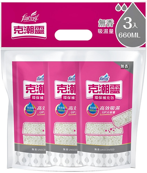 farcent 花仙子 克潮靈 環保除濕桶補充包 無香, 350g, 3個