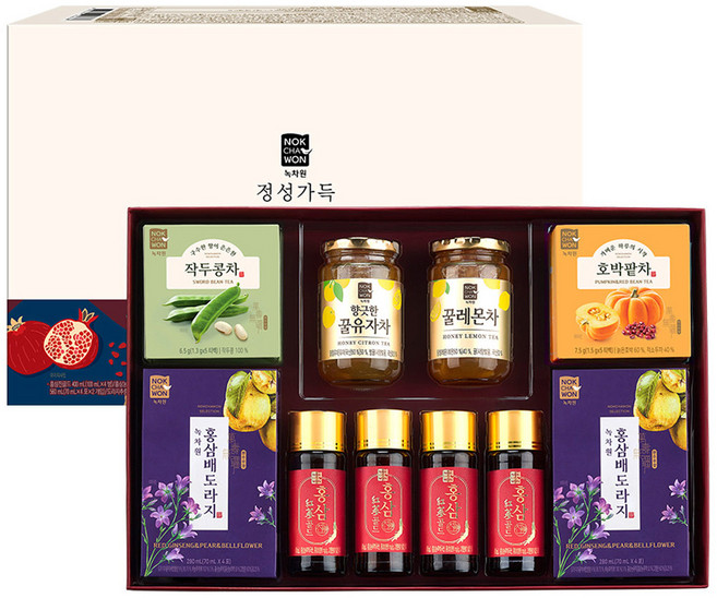 녹차원 정성가득 홍삼차 선물세트, 1세트, 홍삼진골드 + 향긋한꿀유자차 + 꿀레몬차 + 홍삼배도라지 + 작두콩차 + 호박팥차