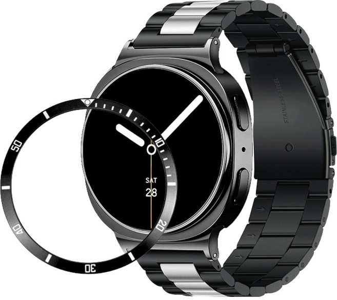 라이톰 갤럭시 워치 메탈 스트랩 22mm + 베젤링 세트, 블랙실버, 1세트