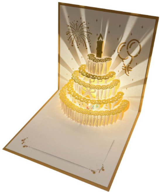 휴고잉 3D 팝업 멜로디 생일축하카드, 골드, 1개