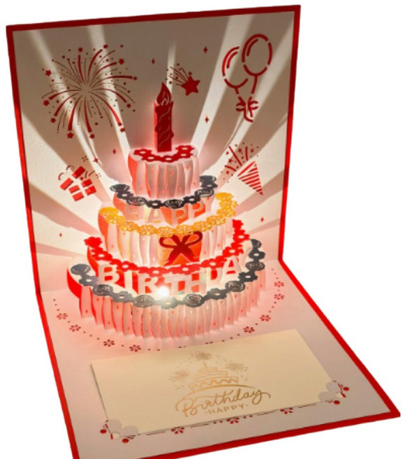Hugoing 3D彈出式旋律生日賀卡, 紅色, 1個