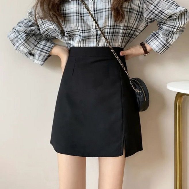 Unheve 女款時尚基本款開衩迷你裙