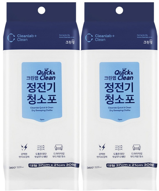크린랩 퀵앤클린 정전기 청소포 30p, 2개