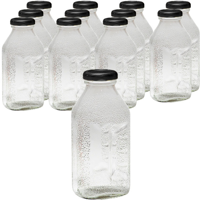 서울패키지 블랙캡 델몬트 사각 음료 유리병, 300ml, 12개