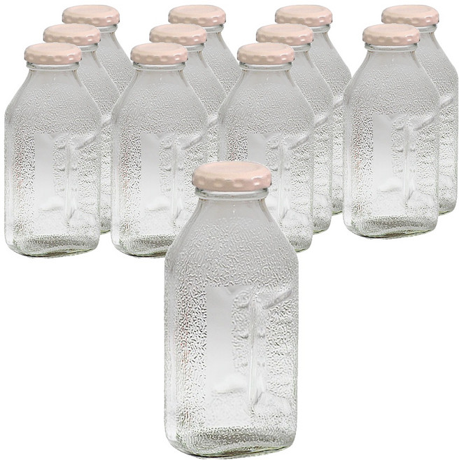 서울패키지 핑크캡 델몬트 사각 음료 유리병, 12개, 300ml