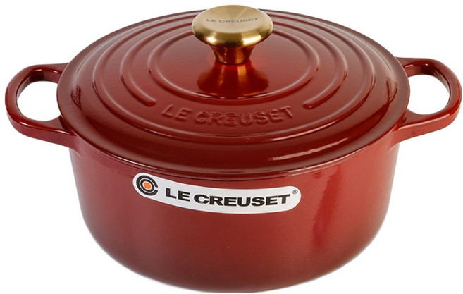 LE CREUSET 經典圓形琺瑯鍋, 紅色 + 淺米色, 1個, 22cm