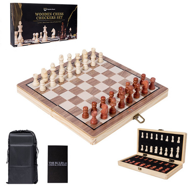 I'CLE 折疊式原木磁吸桌遊西洋棋盤組 小型, 混合色, 1套