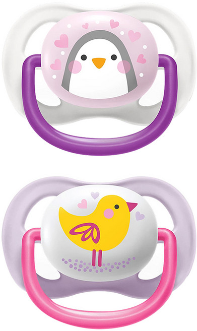 PHILIPS 飛利浦 AVENT 新安怡 透氣安撫奶嘴 動物造型 SCF080-06, 0~6個月, 企鵝 + 小鳥, 1套