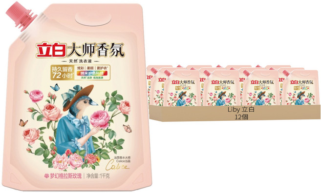 Liby 立白 大師香氛天然洗衣精補充包 格拉斯玫瑰, 1000g, 1袋, 12袋