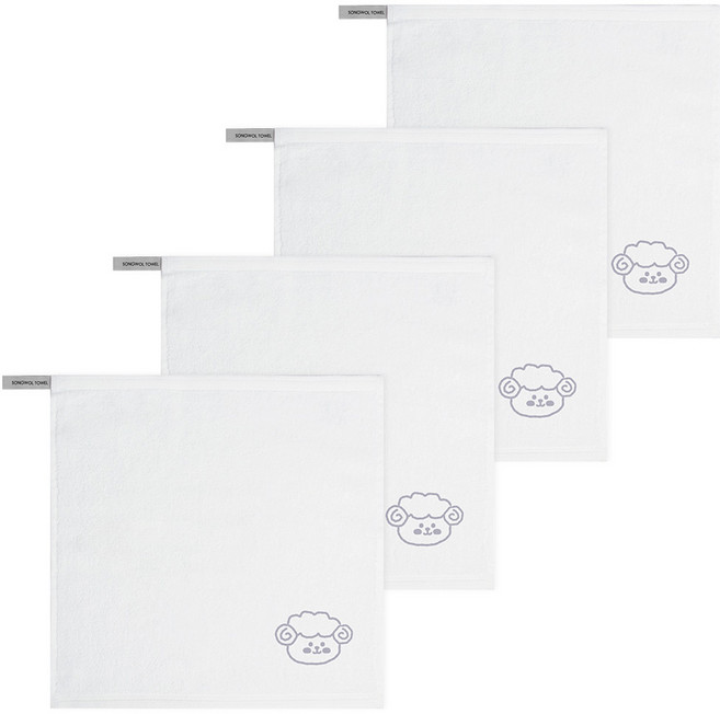 송월타올 컬러 뽀송 동물원 어린이집 고리 수건 핸드타월, 아이보리(양), 4개