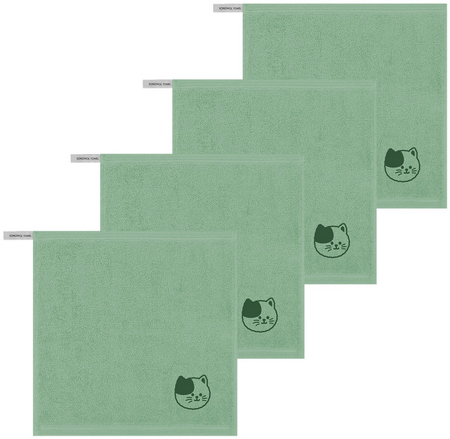 송월타올 컬러 뽀송 동물원 어린이집 고리 수건 핸드타월, 연두(고양이), 4개