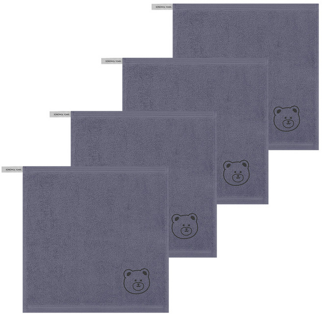 송월타올 컬러 뽀송 동물원 어린이집 고리 수건 핸드타월, 회색(곰), 4개