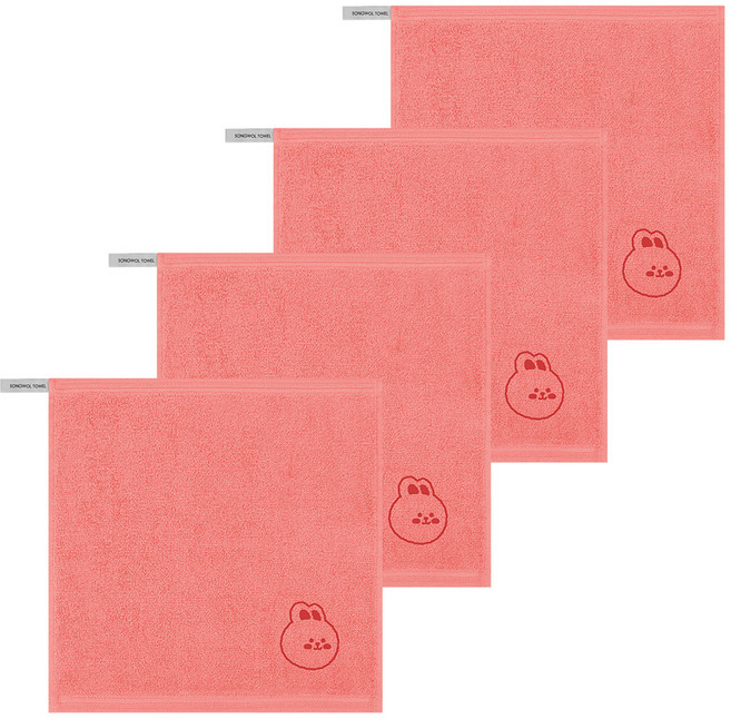 송월타올 컬러 뽀송 동물원 어린이집 고리 수건 핸드타월, 주황(토끼), 4개