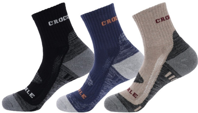 크로커다일 남성용 스포츠 신사 이중쿠션 메쉬통기성 흔들림방지 중목 등산양말 CD393 3켤레, 블랙, 코코아, 네이비, 3개
