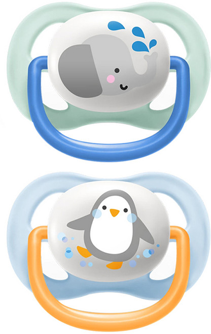 PHILIPS 飛利浦 AVENT 新安怡 透氣安撫奶嘴 動物造型 SCF080-05, 0~6個月, 大象 + 企鵝, 1套