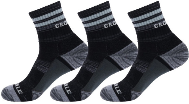 크로커다일 남성용 쿠션 스포츠 신사 중목 이중쿠션 메쉬통기성 흔들림방지 등산양말 CD396, 차콜, 3세트