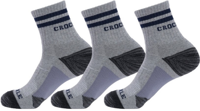 크로커다일 남성용 쿠션 스포츠 신사 중목 이중쿠션 메쉬통기성 흔들림방지 등산양말 CD396, 그레이, 3세트
