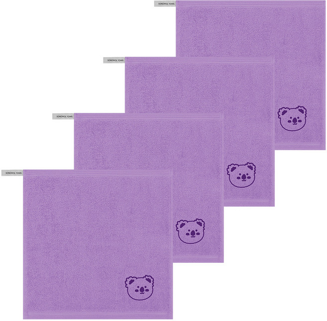 송월타올 컬러 뽀송 동물원 어린이집 고리 수건 핸드타월, 보라(코알라), 4개