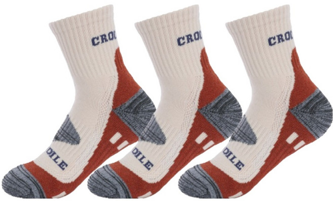 크로커다일 여성용 쿠션 스포츠 중목 이중쿠션 메쉬통기성 흔들림방지 등산양말 CD394, 베이지, 3세트