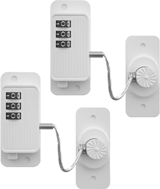 GUNU 부착형 냉장고 자물쇠 안전 시건장치, 화이트, 2개