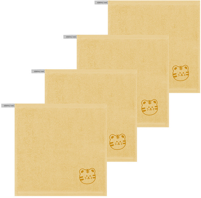 송월타올 컬러 뽀송 동물원 어린이집 고리 수건 핸드타월, 노랑(호랑이), 4개