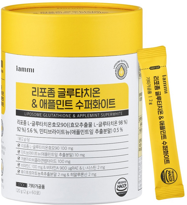 iammi 磷脂質包覆脂質體穀胱甘肽 & 蘋果薄荷超白 60入, 120g, 1個