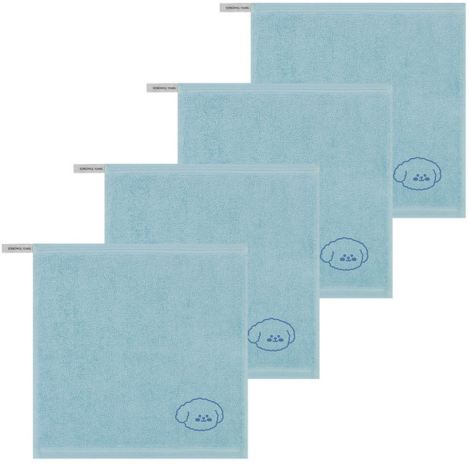 송월타올 컬러 뽀송 동물원 어린이집 고리 수건 핸드타월, 하늘(강아지), 4개