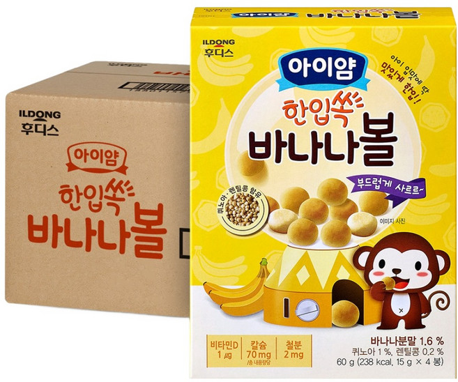 아이얌 일동후디스 한입쏙 바나나볼, 10개, 60g, 바나나맛