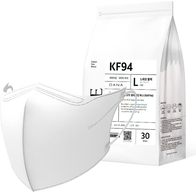 다나마스크 다나 오브 뷰티라인 새부리형 마스크 대형 KF94, 30개입, 1개, NO 1 블랑 화이트