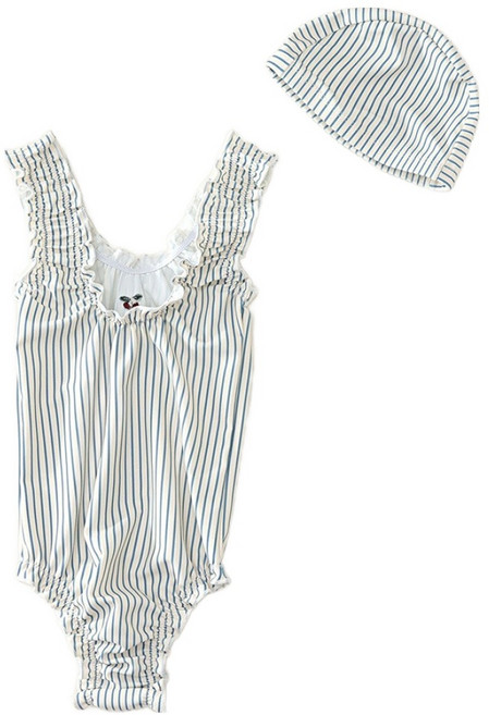 유블리 아동용 프릴포인트 패턴 원피스 수영복 세트