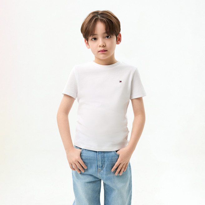 타미힐피거 키즈 남성용 베이직 반팔 면 티셔츠