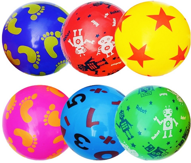 agaplus 彩色圖案彈力沙灘球6件組, 藍色, 紅色, 黃色, 粉紅色, 天藍色, 綠色, 1套, 19cm