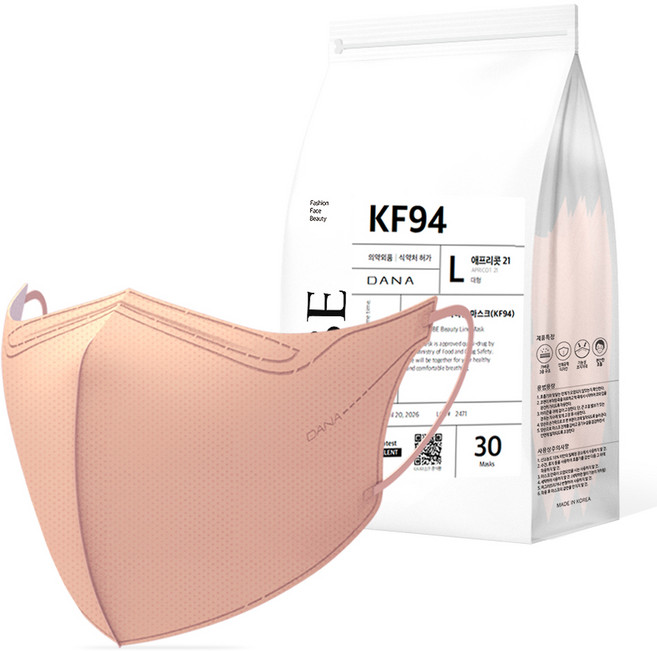 다나마스크 다나 오브 뷰티라인 새부리형 마스크 대형 KF94, 30개입, 1개, NO 6 애프리콧 21