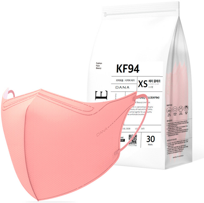 다나마스크 다나 오브 뷰티라인 새부리형 마스크 소소형 KF94, NO 5 체리 끌레르, 1개, 30개입