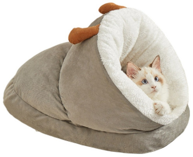 MAAH 貓咪毛毛蟲洞穴坐墊屋, 1個, 淺灰色