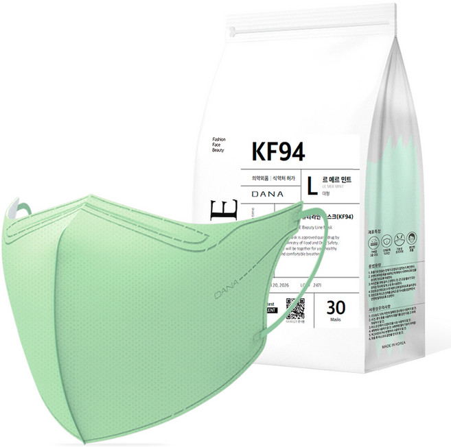 다나마스크 다나 오브 뷰티라인 새부리형 마스크 대형 KF94, 30개입, 1개, NO 8 르메르 민트