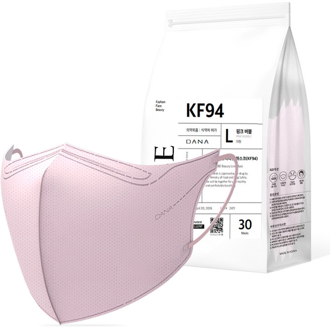 다나마스크 다나 오브 뷰티라인 새부리형 마스크 대형 KF94, 30개입, 1개, NO 4 핑크 버블