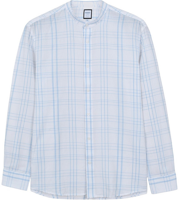 BASSO Homme 男士亞麻格紋立領襯衫 WSY1TT21A