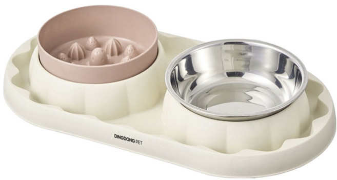 딩동펫 반려동물 슬로우볼 앤 스텐 흘림방지 2구 식기, 아이보리, 1개