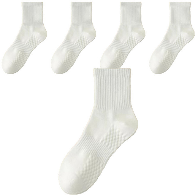 데이코지 남성용 스포츠 중목 양말, 화이트, 5개