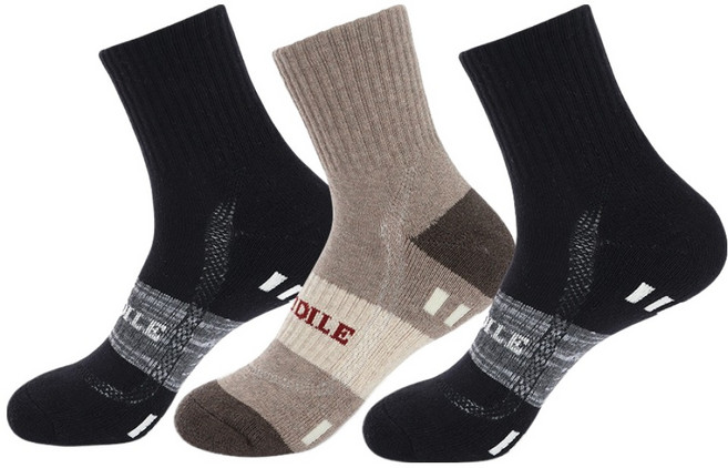 크로커다일 여성용 스포츠 이중쿠션 메쉬 아소트 등산양말 3족 세트 CD395, 블랙, 코코아, 1세트