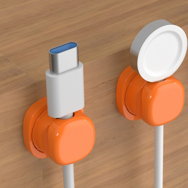 메이크마인 강력 스프링 회전 케이블 선정리 고정 클립 홀더, 오렌지, 6개